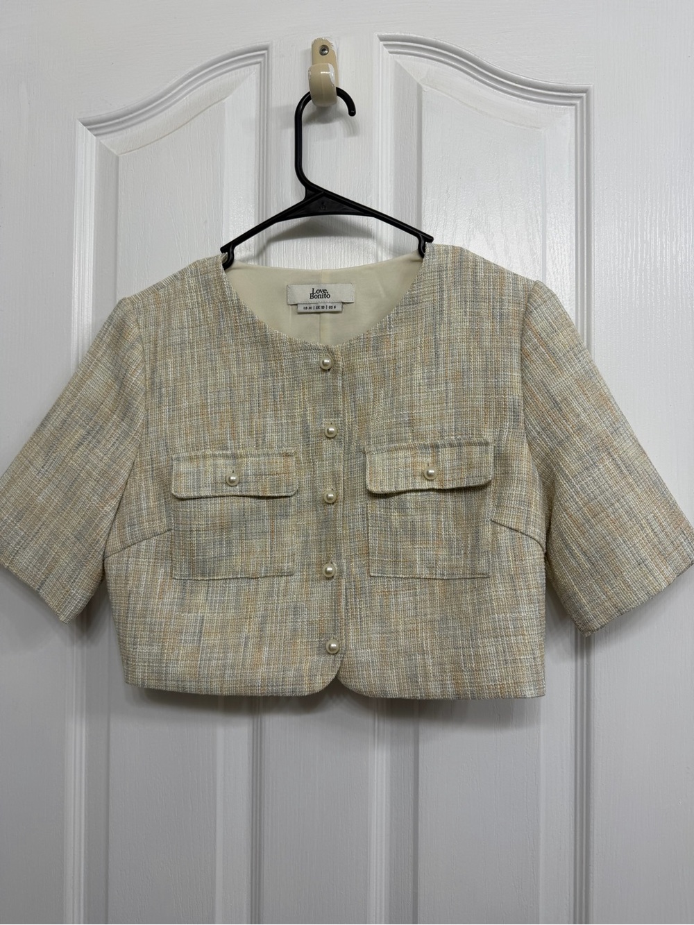 Love Bonito Cropped Jacket with Pearl Buttons - Soft Pastel